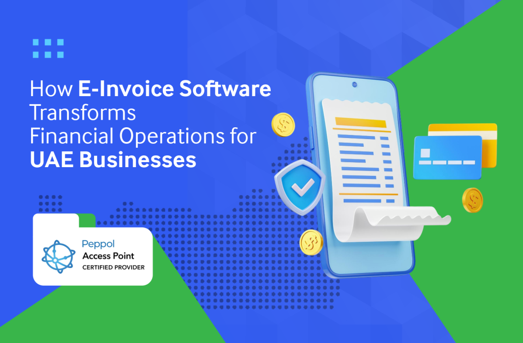 Illustration showing a mobile phone generating a digital invoice with credit cards and coins, representing how e-invoice software improves financial operations for UAE businesses.